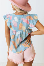Load image into Gallery viewer, Splotches Pattern Ruffled Cap Sleeve Shift Top
