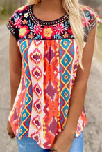 Load image into Gallery viewer, Multicolor Floral Aztec Geometric Cap Sleeve Top
