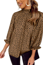 Load image into Gallery viewer, Frilled Neck 3/4 Sleeves Cheetah Blouse
