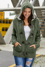 Load image into Gallery viewer, Army Green Fur Hood Horn Button Sweater Cardigan
