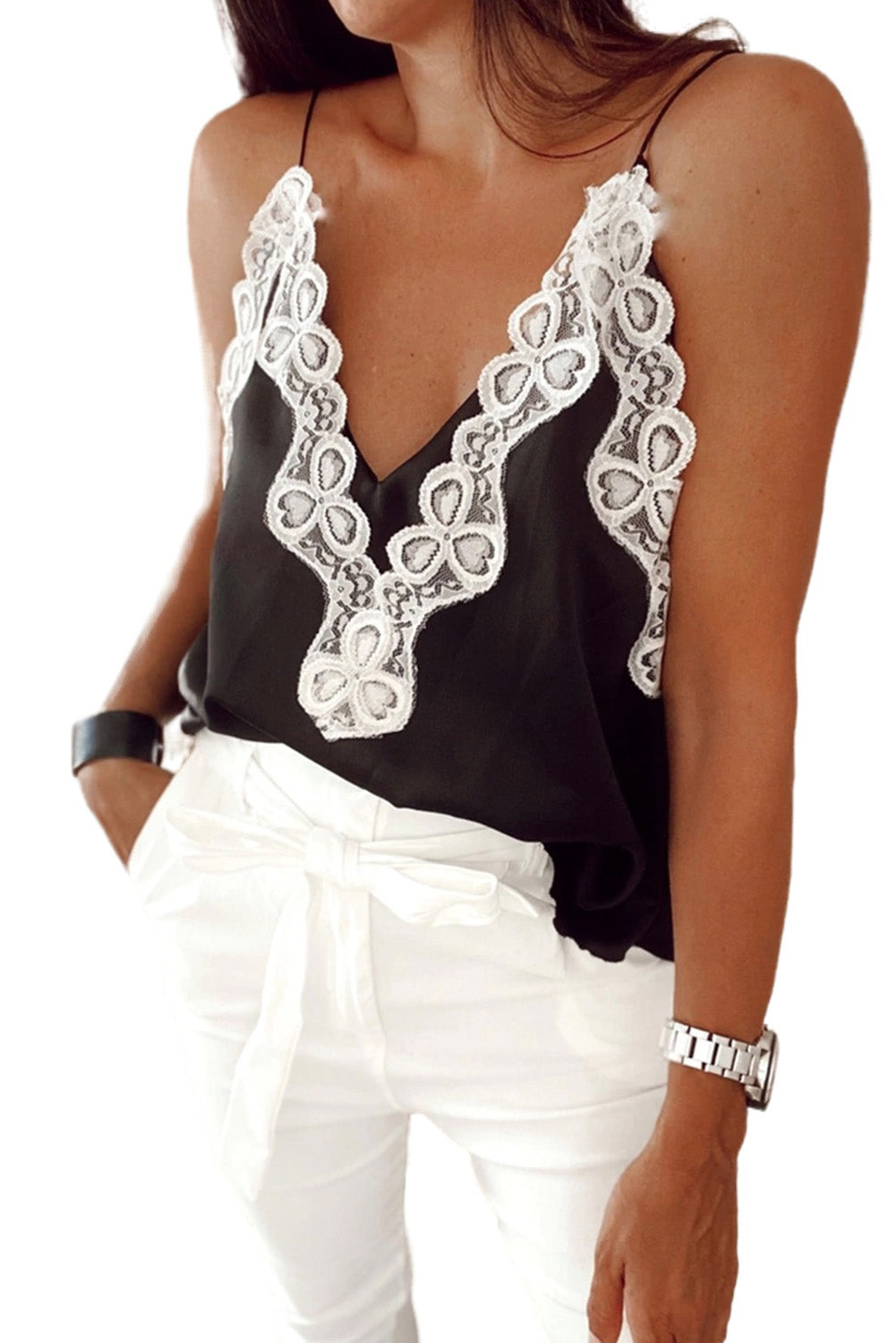 Lace Splicing Spaghetti Straps Vest