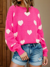 Load image into Gallery viewer, Heart Round Neck Dropped Shoulder Sweater
