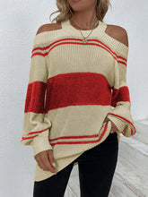 Load image into Gallery viewer, Color Block Striped Cold Shoulder Sweater
