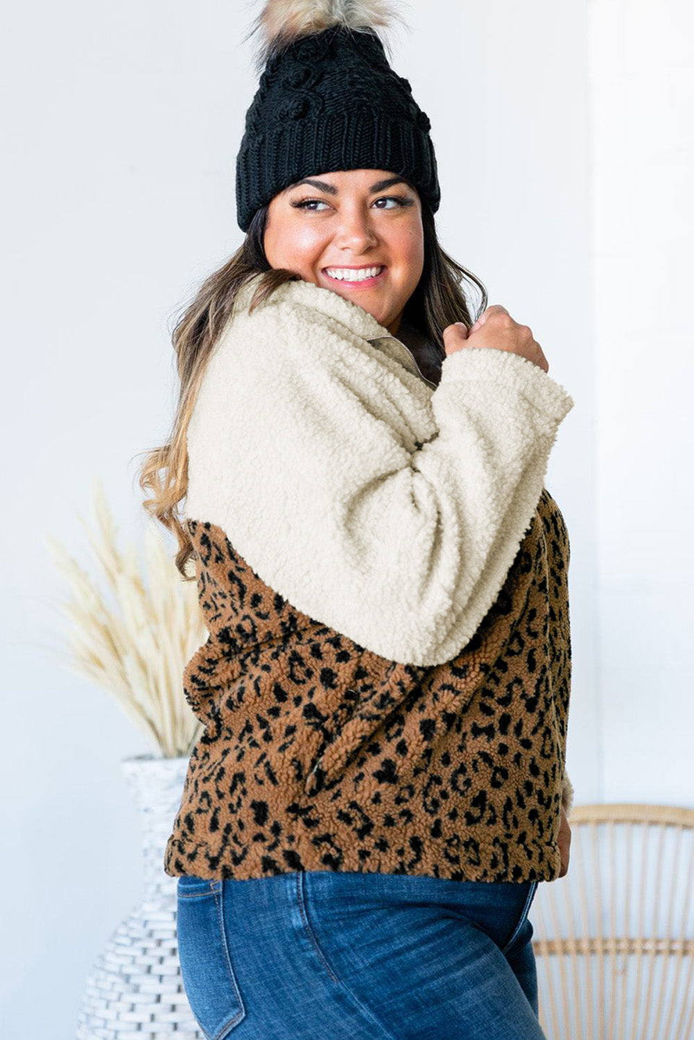 Elliana Plus Size Leopard Colorblock Jacket