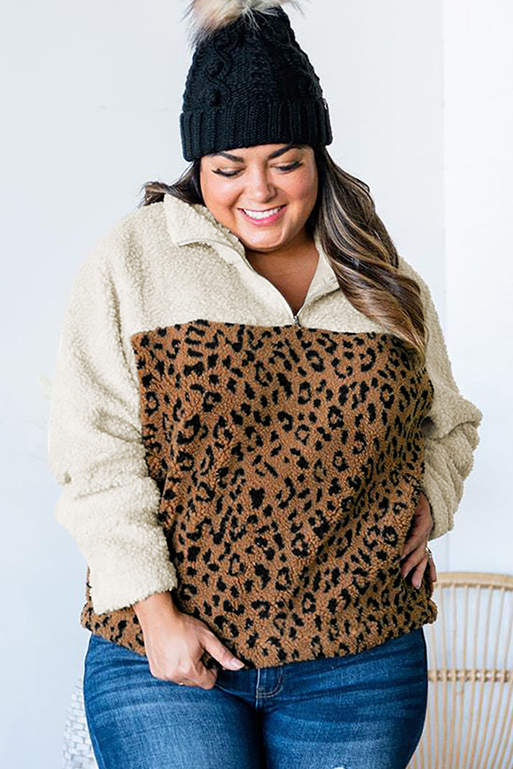 Elliana Plus Size Leopard Colorblock Jacket